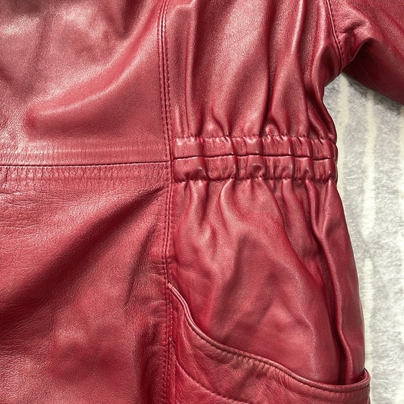 Real leather long jacket red - Picture 6 of 8